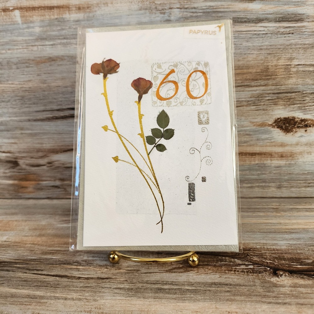 Papyrus 60th Birthday Card Dried Floral Gold Foil Milestone Greeting New